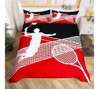 Raquettes de Badminton Housse de Couette 160x200 Parures de Lit 1 Personne Imprimé 3D Microfibre Douce Style Sportif Housses Couette avec 2 Taies d'oreiller et Fermeture Éclair i.5637