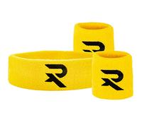 Raquex Lot de 2 Bracelets et 1 Bandeau - Ajustement Parfait - Coton Extensible - Jaune