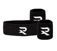 Raquex Lot de 2 Bracelets et 1 Bandeau pour la tête. Noir. Disponible en Coton. Convient pour Le Tennis, Le Badminton, Le Squash et d'autre Sports. Coupe ajustée élastique.