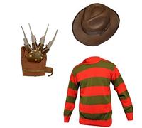 RARA® Costume d'Halloween cauchemar sur la rue d'orme, costume d'horreur Freddy Krueger avec chapeau et gants de griffe (hommes : S)