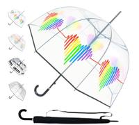 RARE Automatique - Parapluie Transparent Cloche Femme Solide - Resistant Vent Fort Tempete - Grand Arc de 138 cm - Cadre Renforcé Avec Fibre de Verre - Dôme Homme - Battement de Cœur Arc-en-Ciel