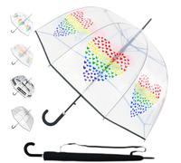 RARE Automatique - Parapluie Transparent Cloche Femme Solide - Resistant Vent Fort Tempete - Grand Arc de 138 cm - Cadre Renforcé Avec Fibre de Verre - Dôme Homme Mariage - Coeurs Arc-en-Ciel
