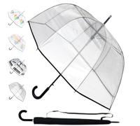RARE Automatique - Parapluie Transparent Cloche Femme Solide - Resistant Vent Fort Tempete - Grand Arc de 138 cm - Cadre Renforcé Avec Fibre de Verre - Dôme Homme Mariage - Couture Noire