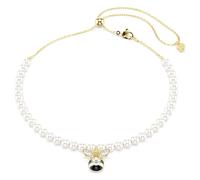 Ras-de-cou Idyllia, Perle de cristal, Tailles variées, Abeille, Blanc, Placage de ton or OS