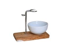 D.O.M. Porte-blaireau classique en bois d'olivier avec un bol en porcelaine incliné de 8,5 cm.