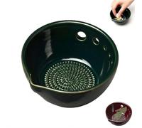 Rasca Ajos Assiette à ail faite à la main 2 en 1 en céramique avec râpes intégrées et dénudeur d'herbes fraîches pour gingembre, herbes et sauces (vert)