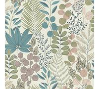 Rasch 465310 Salsa Papier peint intissé Motif feuilles et plantes Vert/rose/bleu 10,05 x 0,53 m