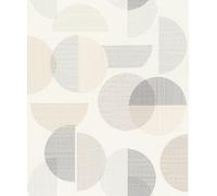 Rasch 735956 Papier peint intissé clair avec motif géométrique de cercles et demi-cercles Beige et gris 10,05 x 0,53 m