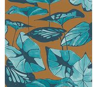Rasch Amazing 539660 Papier peint intissé Motif feuilles de lotus Bleu pétrole sur fond cognac avec structure légère - 10,05 m x 53 cm