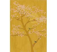 Rasch Amazing 542127 Papier peint photo en papier peint ocre jaune avec cerisier et fleurs roses 2,80 x 2,00 m