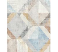 Rasch Color your life 311907 Papier peint intissé Motif triangles et carrés Gris clair, bleu clair, marron, jaune et anthracite 10,05 x 0,53 m (L x l)