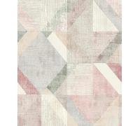 Rasch Color your life 311914 Papier peint intissé Motif triangles et carrés Vieux rose, beige, vert et gris 10,05 x 0,53 m (L x l)