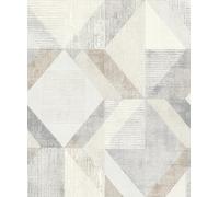 Rasch Color your life 311921 Papier peint intissé Motif triangles et carrés Blanc crème et différentes nuances de gris 10,05 x 0,53 m (L x l)