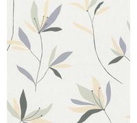 Rasch Color your life 634075 Papier peint intissé Motif fleurs beiges, vertes et bleues 10,05 m x 0,53 m (L x l)