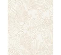 Rasch Color your life 90804 Papier peint intissé clair aspect textile et grandes feuilles tropicales beige Monstera