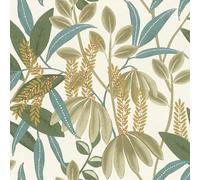 Rasch Country Charme 580624 Papier peint intissé clair avec feuilles et plantes vertes et turquoises