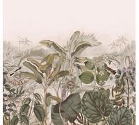 Rasch Curiosity 543698 Papier peint photo non tissé avec feuilles, fleurs et oiseaux, vert et beige, 2,65 x 2,65 m (L x l)