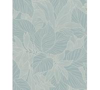 Rasch Deco Style 314915 Papier peint intissé bleu clair avec structure de feuilles avec effet 3D argenté