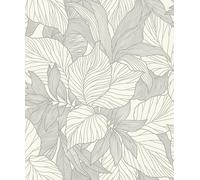 Rasch Deco Style 314922 Papier peint intissé blanc clair avec structure de feuilles avec effet 3D argenté