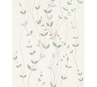 Rasch Deco Style 416039 Papier peint intissé clair blanc crème avec structure et petites feuilles beiges et vertes