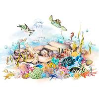 Rasch Impression numérique non tissée Poissons Corail Pierres Mer Blanc Bleu 365030