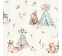 Rasch Kids World 301410 Papier peint intissé pour enfant Motif animaux de la forêt à l'aquarelle Bleu