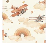 Rasch Kids World 301557 Papier peint intissé pour enfant Motif avions et arc-en-ciel Beige