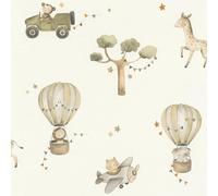 Rasch Kids World 302011 Papier peint intissé pour enfant Motif animaux de safari Vert et beige