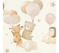 Rasch Kids World 302110 Papier peint non tissé pour enfant Motif animaux et ballons Motif hérisson, ours et renard Rose et beige