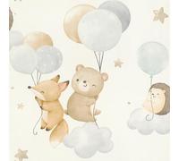 Rasch Kids World 302127 Papier peint non tissé pour enfant Motif animaux et ballons Motif hérisson, ours et renard Rose et beige