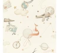Rasch Kids World 302219 Papier peint intissé pour enfant Motif explorateur Beige avec nuages, boussole et étoiles