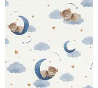 Rasch Kids World 321005 Papier peint intissé avec petits ours marron sur nuages pour enfant Bleu