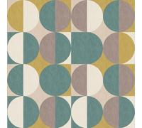 Rasch Magicwalls 363999 Papier peint photo non tissé Tapisserie avec motif cercles Bleu pétrole, jaune, marron et beige, 2,65 x 2,65 m (L x l)