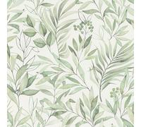 Rasch Papier peint 286052 - Papier peint clair avec feuilles vertes - Aspect aquarelle moderne - 10,05 m x 0,53 m