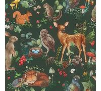 Rasch Papier peint 300338 - Papier peint non tissé vert foncé avec animaux de la forêt de style vintage - Pour chambre d'enfant - 10,05 m x 0,53 m (L x l)