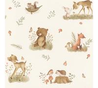 Rasch Papier peint 321104 - Papier peint intissé clair avec animaux de la forêt beige et marron - Pour chambre d'enfant - 10,05 x 0,53 m