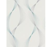 Rasch Papier peint 475623 - Papier peint intissé blanc avec des lignes dynamiques et dynamiques en turquoise et gris, motif ondulé - 10,05 m x 0,53 m (L x l)