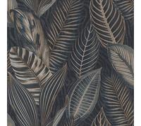 Rasch Papier peint 751840 - Papier peint non tissé avec de grandes feuilles en bleu et or métallisé de la collection African Queen III