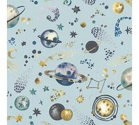 Rasch Papier peint intissé 300949 - Bleu clair - Avec motif espace et planètes - Pour chambre d'enfant - 10,05 x 0,53 m (L x l)