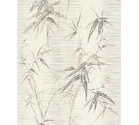 Rasch Papier peint intissé 507539 - Avec feuilles de bambou et rayures - Crème et gris - 10,05 x 0,53 m (L x l)