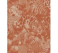Rasch Papier peint intissé 704723 de la collection Kalahari avec motifs animaux en rouge et beige - 10,05 m x 53 cm (L x l)