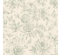 Rasch Papier peint intissé 793925 - Blanc crème avec motif floral - Style vintage - Vert - 10,05 x 0,53 cm (L x l)