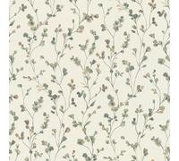 Rasch Papier peint intissé clair 486148 avec de petites fleurs vertes et bleues à l'aspect aquarelle de la collection Country Charme