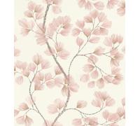 Rasch Papier peint intissé Motif branches et petites feuilles - Papier peint en vinyle floral en blanc, gris, rose pour une ambiance de vie naturelle - Robuste et lavable - 10,05 m x 0,53 m