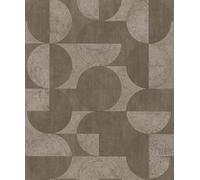 Rasch Papier peint non tissé avec cercles et lignes gris-marron de la collection Concrete 521368 10,05 m x 0,53 m