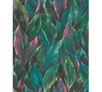 Rasch Papier peint non tissé avec de grandes feuilles vertes et roses de la collection Curiosity 10,05 m x 0,53 m (L x l) 537352