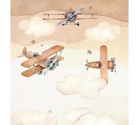 Rasch Papier peint photo 367973 pour chambre d'enfant, avec avions et nuages, beige et marron, 2,80 m x 2,65 m (L x l)