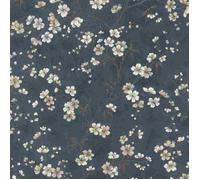 Rasch 456738 Papier peint intissé bleu avec petites fleurs de cerisier en blanc et beige, 10,05 m x 0,53 m (L x l)