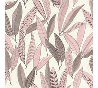 Rasch Symphony 865622 Papier peint intissé à feuilles allongées rose, taupe et blanc, 10,05 x 0,53 m (L x l)