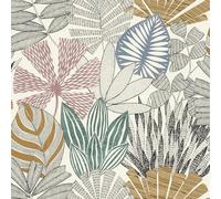 Rasch Symphony 868258 Papier peint intissé avec différentes feuilles en bleu, vert, rose, marron, noir et blanc, 10,05 m x 0,53 m (L x l)
